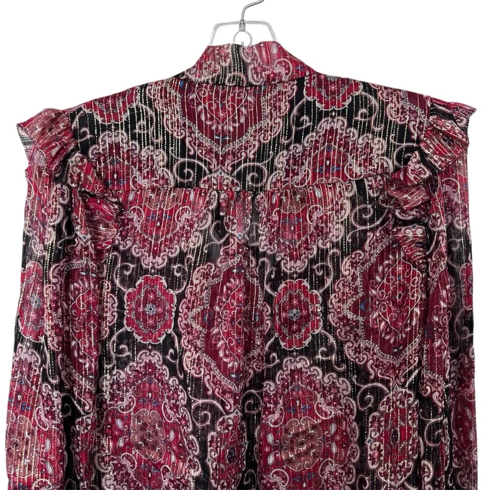 Kate Spade Medallion Metallic Silk Patterned Blouse Size Large